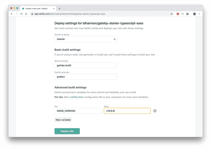 How to quickly deploy a Gatsby site with Netlify: build variables